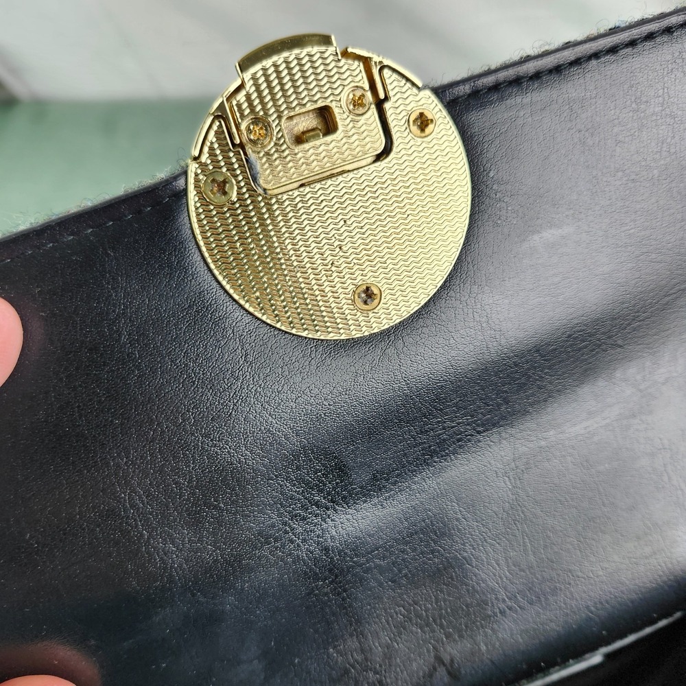 Harris Tweed Crossbody Bag w/ Goldtone Accent Black Leather Snow Paw Herringbone - Picture 10 of 12